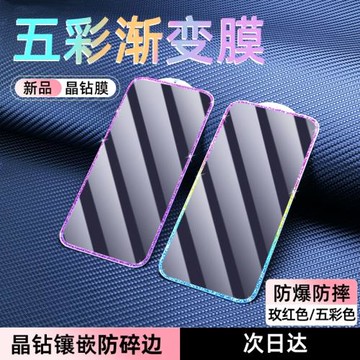 創霸適用蘋果16晶鉆鋼化膜iphone15promax手機膜11貼鉆保護蘋果系列彩鉆石膜ip13五彩14全屏plus高清16e貼膜