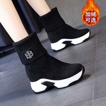 真皮毛線靴百搭軟底瘦瘦彈力靴2025冬季新款加絨厚底馬丁靴女短靴