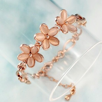 玫瑰金手鍊 純銀貓眼石手環 -時尚清新氣質花朵情人節生日禮物女飾品73ku70【獨家進口】【米蘭精品】