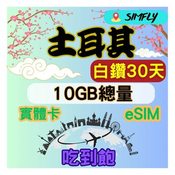 SIMFLY 土耳其 30天內高速10GB量到降速吃到飽