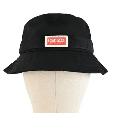 KENZO 5AC204 品牌皮標LOGO漁夫帽/遮陽帽.黑