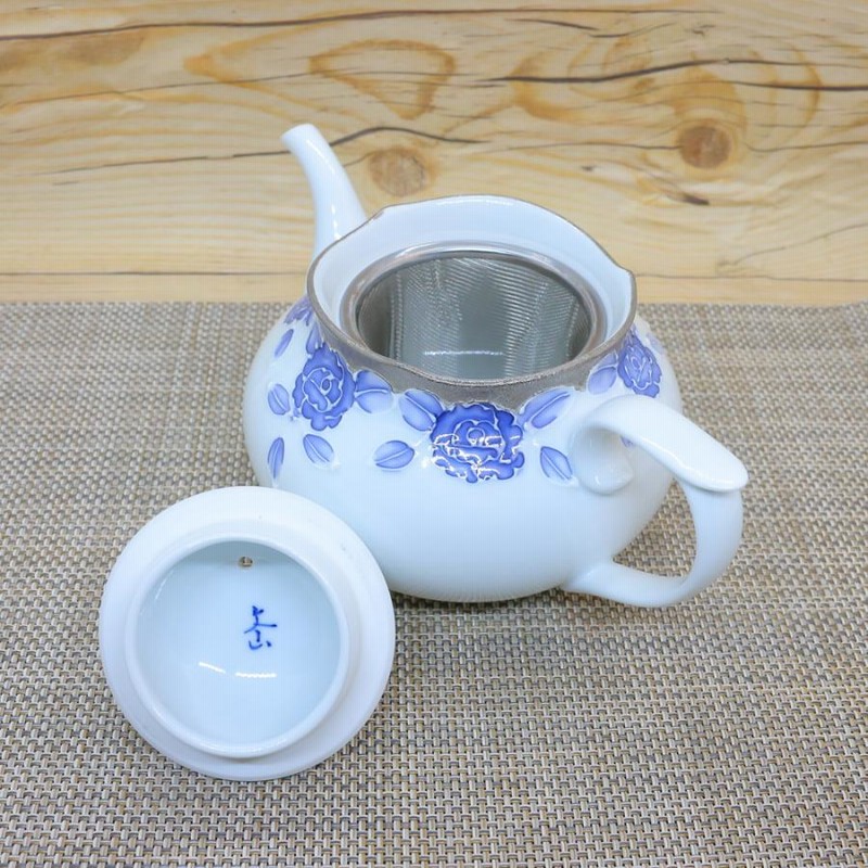 青い陶器の急須 花柄 【公式通販】