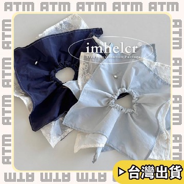 🔥臺灣出貨🔥可開發票✅輕飾時光小衆設計感藍色刺繡三層方巾韓系溫柔速乾麪料不規則大腸髮圈新款