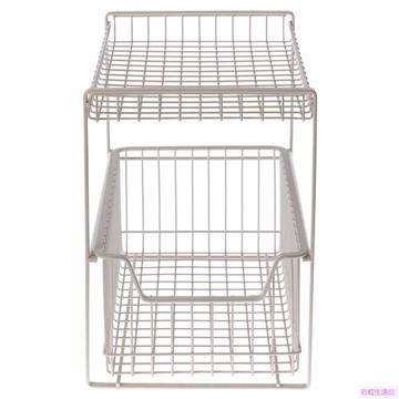 抽拉置物籃 米色 20x30x28cm