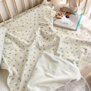 PRIELLE 哈明 純棉 極細絨 嬰幼兒毯  葉子款 米白色  75 x 100cm