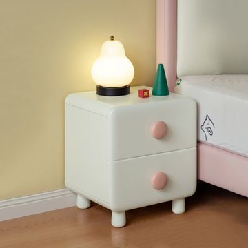 源氏木語圓圓奶油風橡膠木實木兒童床頭櫃0.39MA247A01粉色-(H014407046)