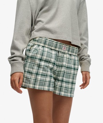 Superdry Women's Cotton Check Elastic Shorts Green Size: 8