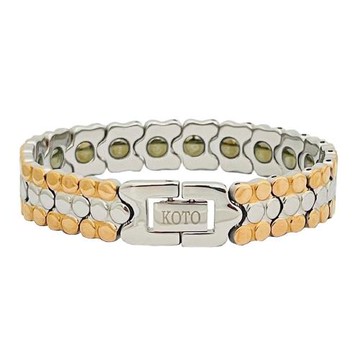 韓國熱銷明星款 KOTO白鋼精鍍玫瑰金雙色時尚能量手鍊1入(絨盒精裝)三排珠鍊奢華設計 全鍺磁高能量貴婦公主健康手環