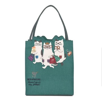 Kusuguru Japan 手提包 一起逛街購物趣 雜誌包 貓丸系列 -藍綠色