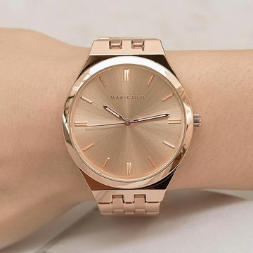 MARIGOLD尊爵浪漫簡約炫光金屬鍊帶手錶【WMD06988】-粉膚面玫金帶