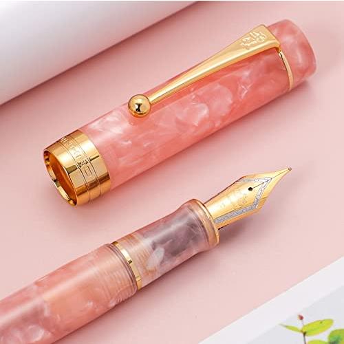 JINHAO 万年筆 ローズゴールドメッキ 細字 滑らかな書き心地 クラシックペン インクコンバーター付き Fountain Pen (粉)