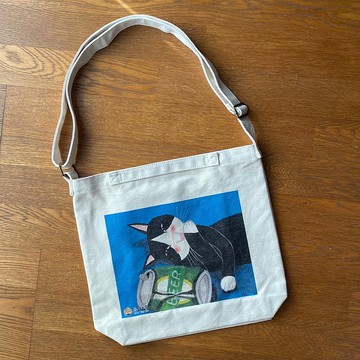 +蕊喵日常+手繪貓咪斜背帆布包/背帶可調長度/可肩背手拿/有內袋