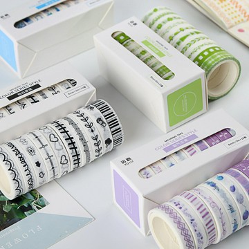 基礎色彩系列盒裝和紙膠帶套裝  手帳DIY貼畫 10卷入 12款