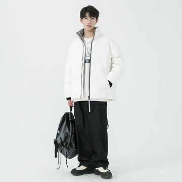 【夏日爆款】韆鳥格插色羽絨服男士潮流2023新款鼕季休閒帥氣立領短款外套男裝