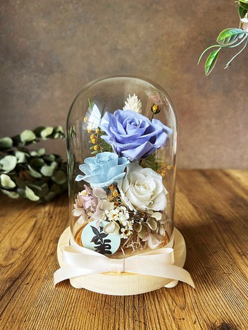 *心的顏色* 永生玫瑰玻璃花盅 七夕禮物 情人節禮物 辦公室擺飾