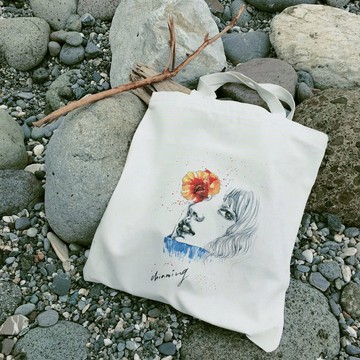 女孩,棉帆布袋,手作印刷,原創設計圖