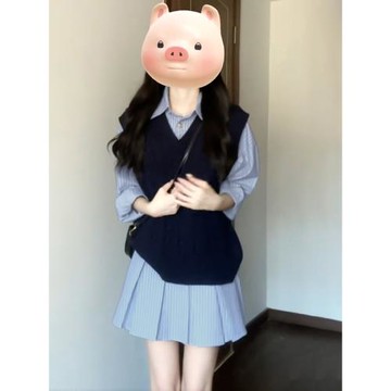 2026新款韓系學院風條紋襯衫連衣裙子女秋冬季小眾設計感短裙套裝