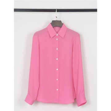 2024春季女士長袖雪紡襯衫POLO 翻領寬松純色大碼襯衣通勤辦公OL