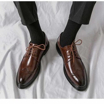 皮鞋男結婚新郎鞋商務正裝潮流布洛克英倫風休閑內增高男鞋德比鞋