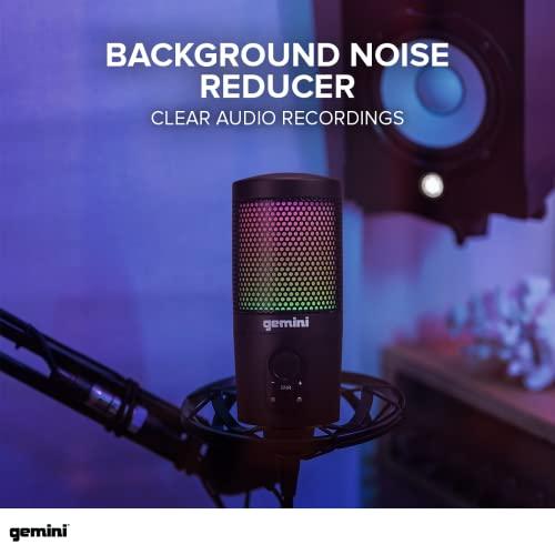 Gemini Sound GSM-100 PC Computer USB Condenser Microphone with RGB LED Lights, Headphone Jack, Volume and Background Noise Reduction Controls for Live