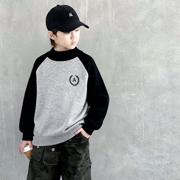 【中大男童】加厚撞色字母A百搭針織上衣