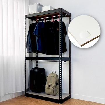 【空間特工】開放式吊衣櫃120x45x180 免螺絲角鋼架 工業風 吊衣架黑角鋼｜象牙白層板