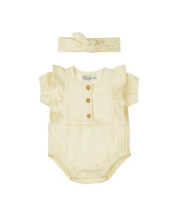 荷葉邊米色短袖包屁衣(含配飾)74cm