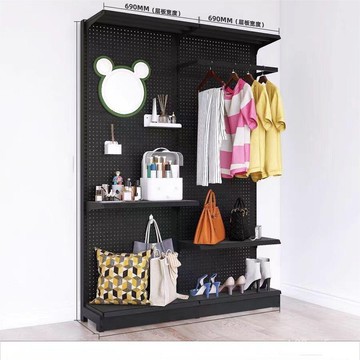 ⭐可開發票⭐黑色白色金屬衣帽間組閤洞洞闆灰色收納多層衣櫃衣架開放式衣櫃置物衣架牆簡易鐵藝衣帽間卧室收納