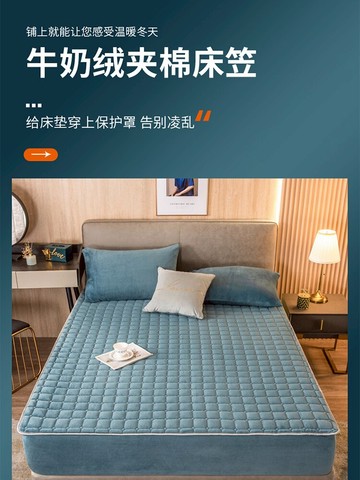 2021新款牛奶絨床笠夾棉床墊套罩珊瑚絨加厚防滑全包床單罩保護套