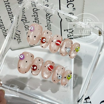可隔日到貨！貪吃蟲 純手工貓眼穿戴甲 卡通可愛  可拆卸手工甲 光療甲片 美甲貼片 假指甲 指甲貼 韓國美甲