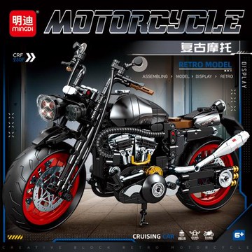 復古哈雷摩托車兼容樂高積木高路德模型桌面擺件機車玩具男孩禮物
