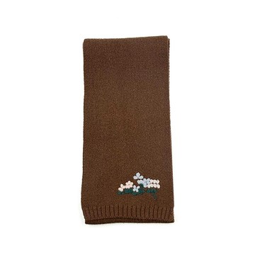 HONOR柔暖小花刺繡羊毛圍巾-咖