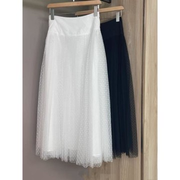 新款重工植絨波點百褶長裙子氣質大擺高腰顯瘦仙女裙網紗半身裙女