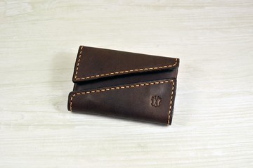 MICO 手縫皮革咭片盒 雙開口設計 (焦茶)