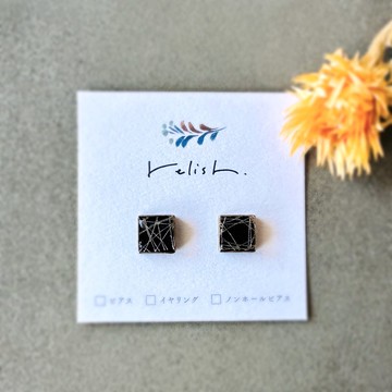 【再販】漆黑 美濃燒 金繼 方形 耳針 無耳洞耳夾 簡約 時尚 現代 日式現代 小巧 黑色 金色 金