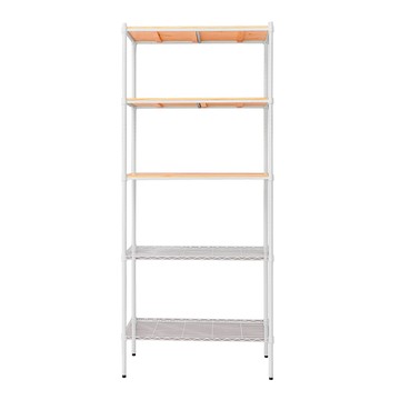 【Y HOUSE】90x45x210公分 松木五層收納層架 置物架 鐵架-烤漆白原木