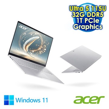 ACER Swift Lite SFL16-52M-58U4 銀 16吋AI輕薄筆電 (WUXGA IPS/Intel Ultra 5 115U/32G DDR5/1TB PC
