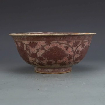 明洪武釉里紅纏枝牡丹碗 景德鎮仿古瓷器古董古玩收藏真品老貨