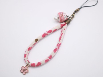 【手作吊飾】 招福貓達摩與櫻花吊飾 粉色和風縮緬布