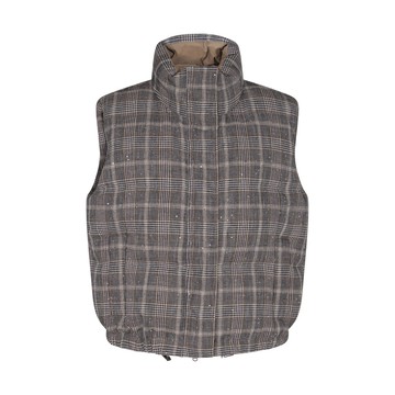 Brunello Cucinelli - Brown Virgin Wool And Cotton Blend Check Vest Down Jacket