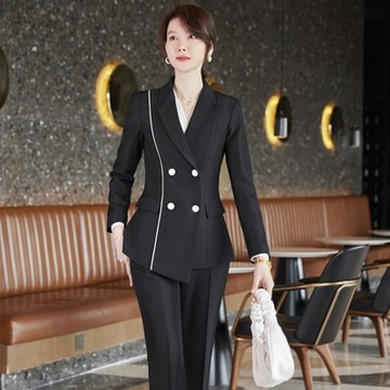 [米蘭精品] 西裝套裝兩件套-雙排扣外套純色長褲女西服2色74ct55