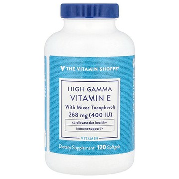 The Vitamin Shoppe, 高 γ 維生素 E，含混合生育酚，120 粒軟凝膠