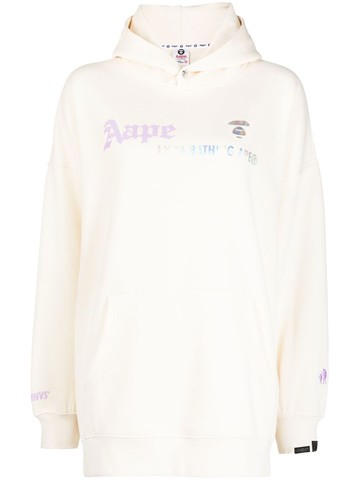 AAPE BY *A BATHING APE® - logo print hoodie - women - Cotton/Polyester - XXS - White