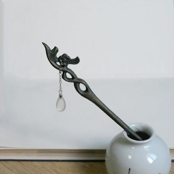 【ANGEL】極簡流水流蘇中國風髮氈髮髻(綠色)