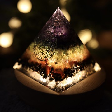 【客製化禮物】宇宙之能小夜燈-生命之花超大奧剛金字塔Orgonite