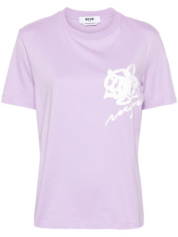 MSGM - floral-logo print T-shirt - women - Cotton - M - Purple
