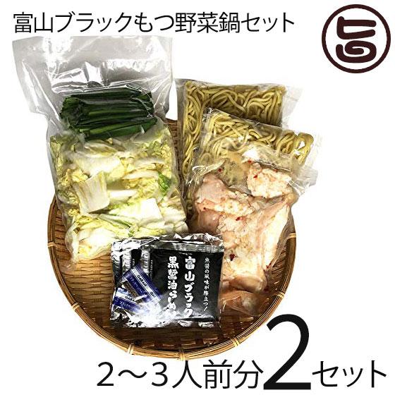 富山ブラック もつ野菜鍋セット 〆らーめん入 2〜3人前×2セット サンフーズ 麺家いろは監修 ブラックスープ