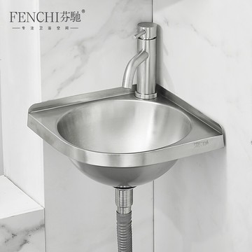 壁掛式洗手台 廚房水槽 304不鏽鋼洗手盆家用三角盆加厚 衛生間廚房牆角壁掛盆小號『cyd14161』