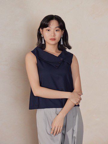 親親翻領造型無袖上衣-靜夜(深藍)