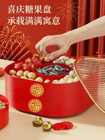 果盤客廳茶幾家用2025新年糖果擺盤盒密封幹果盤零食擺放盤過年【雲木雜貨】